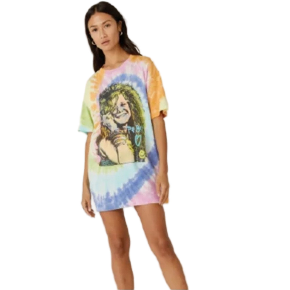 Free People Daydreamer Janis Joplin Pastel Tie-Dye T-Shirt Dress Size Large
